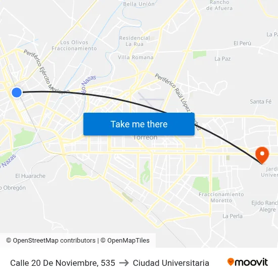 Calle 20 De Noviembre, 535 to Ciudad Universitaria map