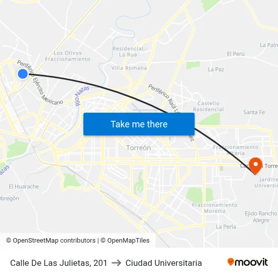Calle De Las Julietas, 201 to Ciudad Universitaria map