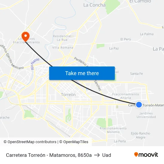 Carretera Torreón - Matamoros, 8650a to Uad map