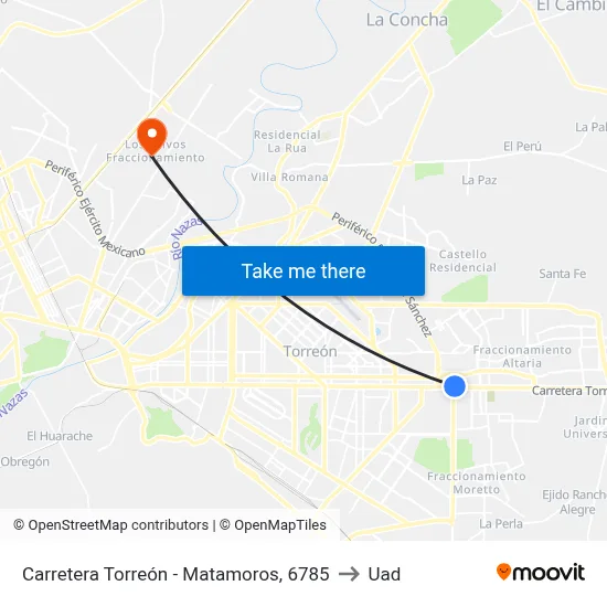 Carretera Torreón - Matamoros, 6785 to Uad map