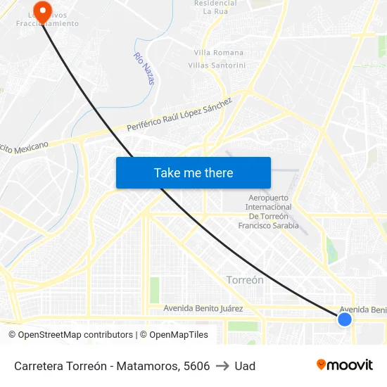 Carretera Torreón - Matamoros, 5606 to Uad map