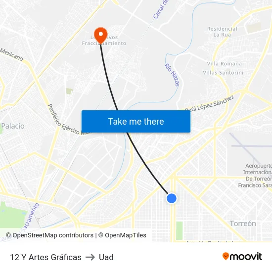 12 Y Artes Gráficas to Uad map