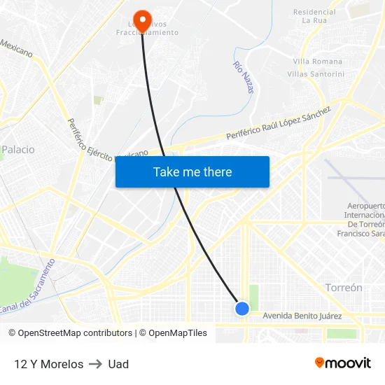 12 Y Morelos to Uad map