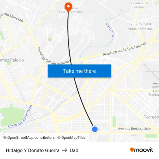 Hidalgo Y Donato Guerra to Uad map