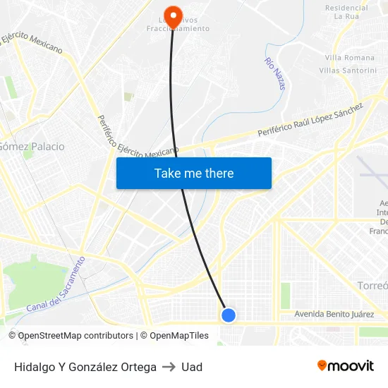 Hidalgo Y González Ortega to Uad map