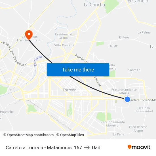 Carretera Torreón - Matamoros, 167 to Uad map