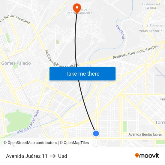 Avenida Juárez 11 to Uad map
