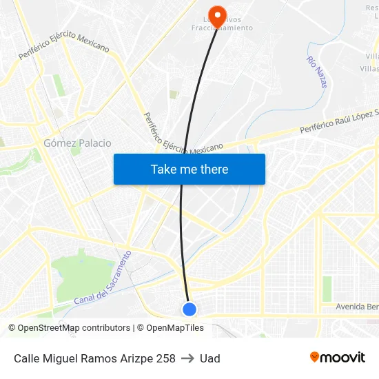 Calle Miguel Ramos Arizpe 258 to Uad map