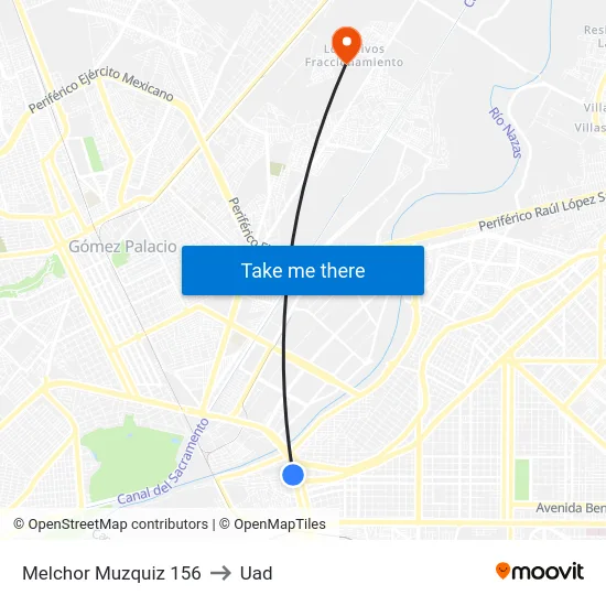 Melchor Muzquiz 156 to Uad map