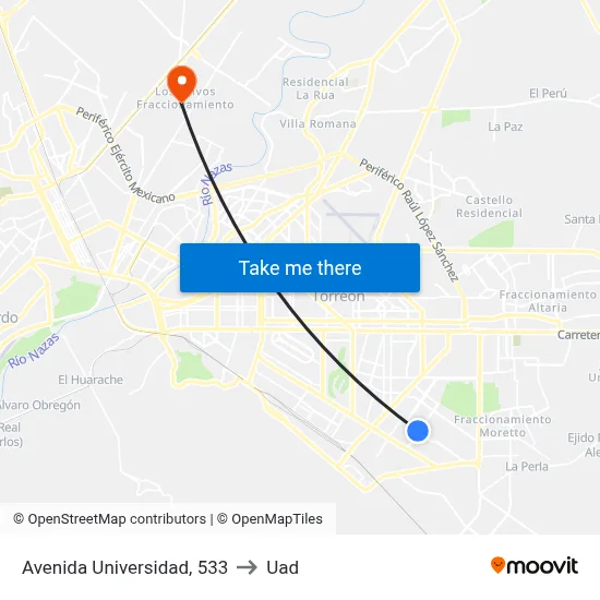 Avenida Universidad, 533 to Uad map