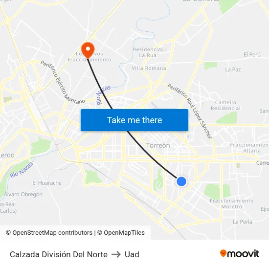 Calzada División Del Norte to Uad map
