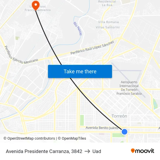 Avenida Presidente Carranza, 3842 to Uad map