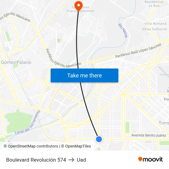 Boulevard Revolución 574 to Uad map