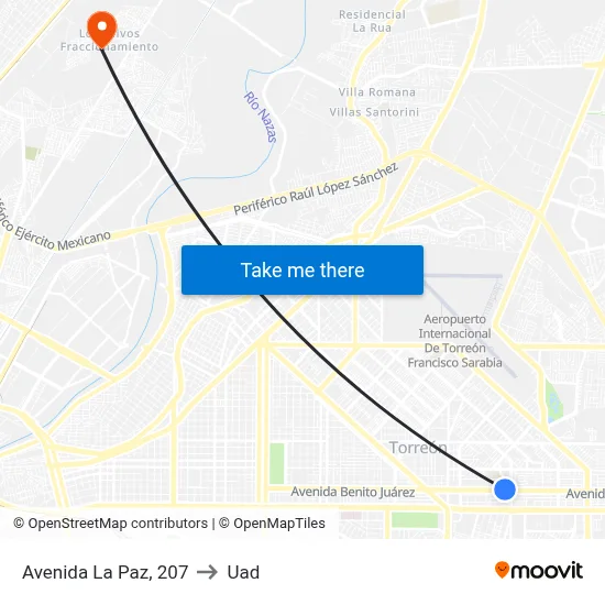Avenida La Paz, 207 to Uad map