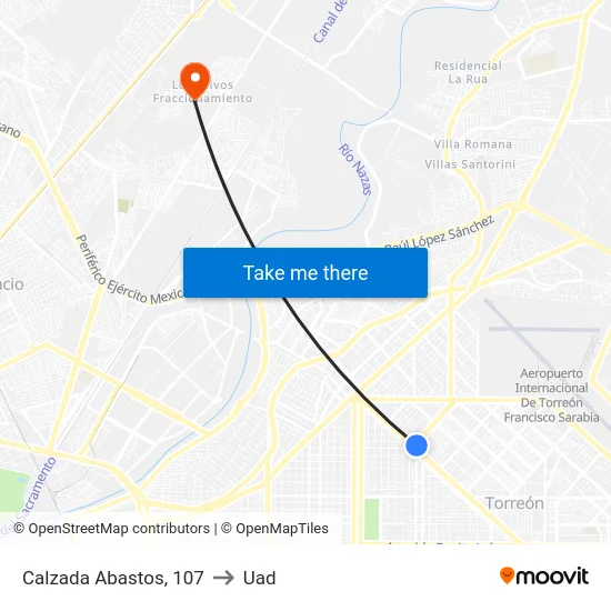 Calzada Abastos, 107 to Uad map