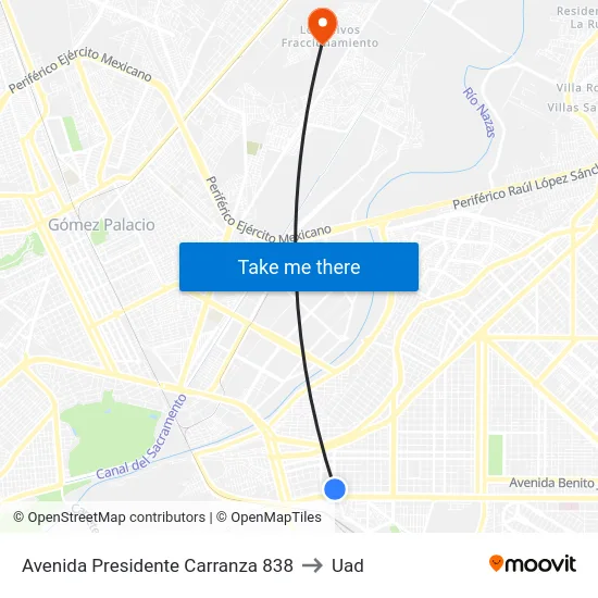 Avenida Presidente Carranza 838 to Uad map