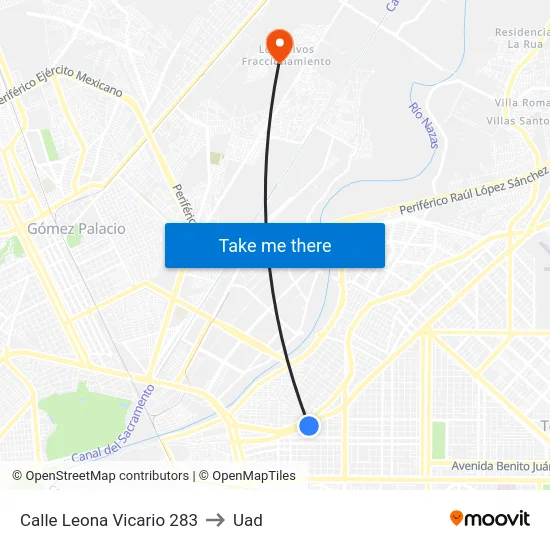 Calle Leona Vicario 283 to Uad map