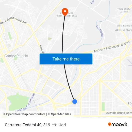 Carretera Federal 40, 319 to Uad map