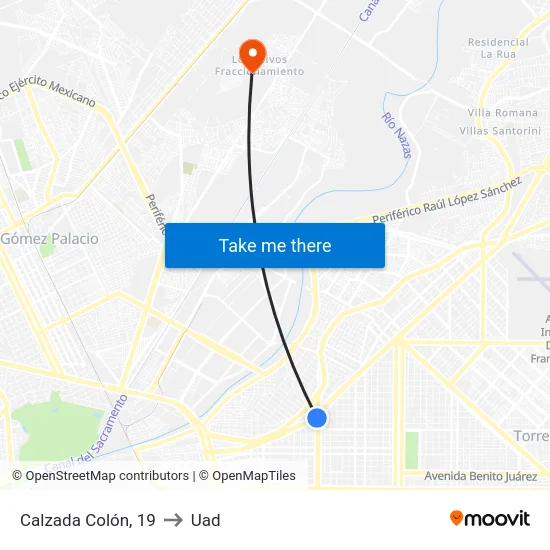Calzada Colón, 19 to Uad map