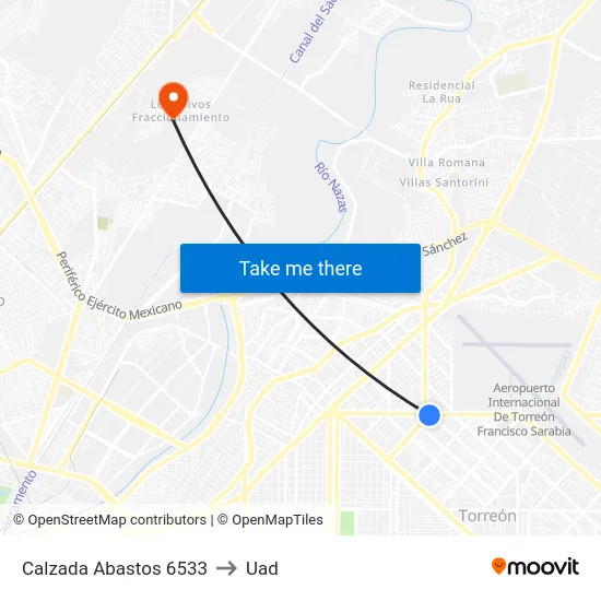 Calzada Abastos 6533 to Uad map