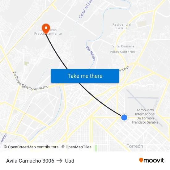 Ávila Camacho 3006 to Uad map