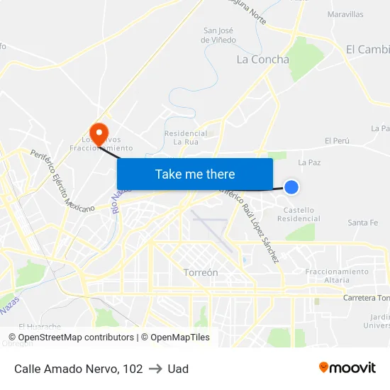 Calle Amado Nervo, 102 to Uad map