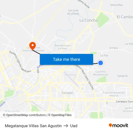 Megatanque Villas San Agustin to Uad map