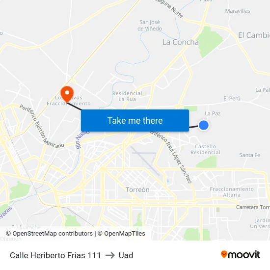 Calle Heriberto Frias 111 to Uad map