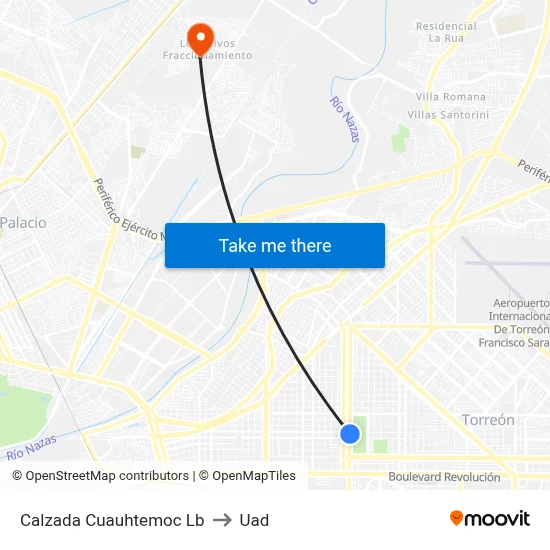 Calzada Cuauhtemoc Lb to Uad map