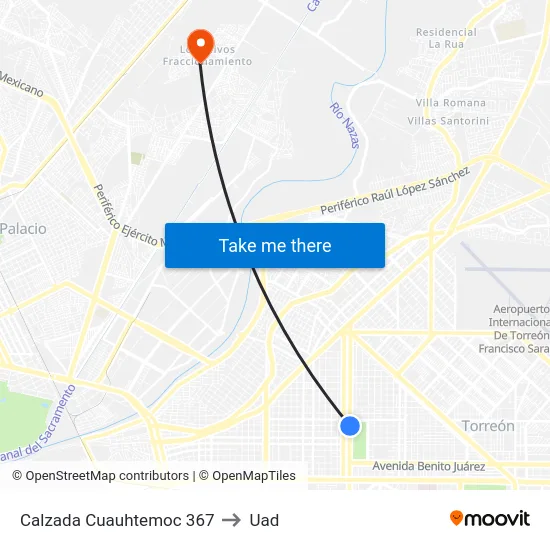 Calzada Cuauhtemoc 367 to Uad map