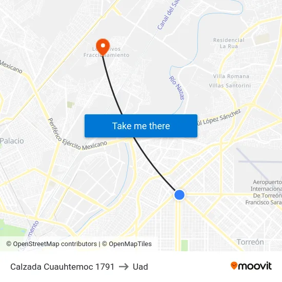 Calzada Cuauhtemoc 1791 to Uad map