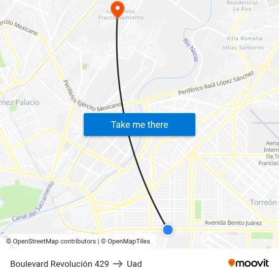 Boulevard Revolución 429 to Uad map