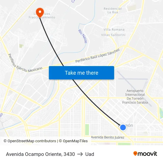Avenida Ocampo Oriente, 3430 to Uad map