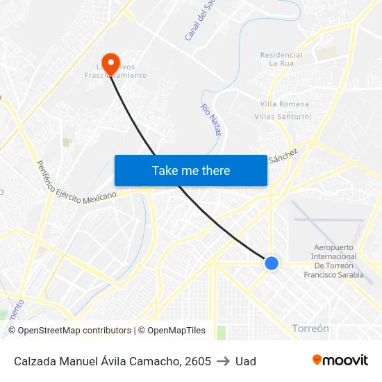 Calzada Manuel Ávila Camacho, 2605 to Uad map