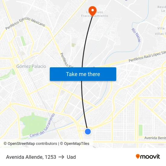 Avenida Allende, 1253 to Uad map