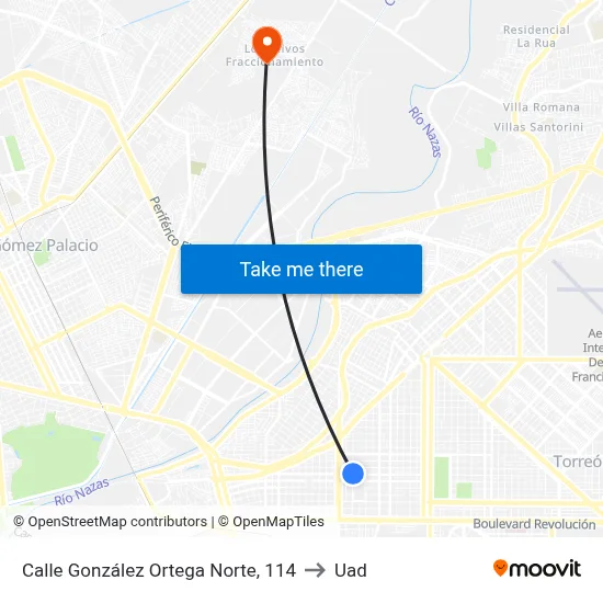 Calle González Ortega Norte, 114 to Uad map