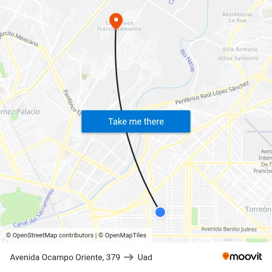 Avenida Ocampo Oriente, 379 to Uad map