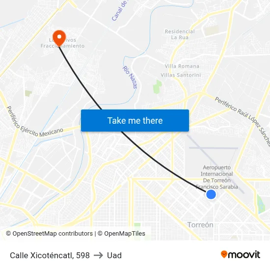 Calle Xicoténcatl, 598 to Uad map