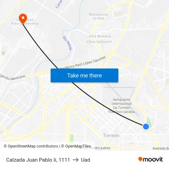 Calzada Juan Pablo Ii, 1111 to Uad map