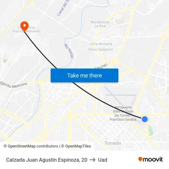 Calzada Juan Agustín Espinoza, 20 to Uad map