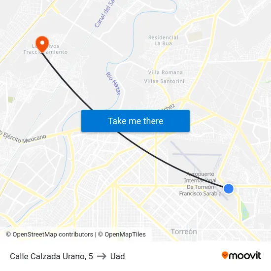 Calle Calzada Urano, 5 to Uad map