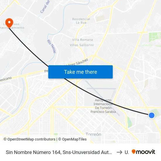 Sin Nombre Número 164, Sns-Unuversidad Autonoma Agraria Antonio Narro-Unidad Laguna to Uad map