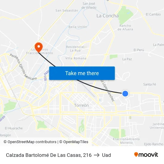 Calzada Bartolomé De Las Casas, 216 to Uad map