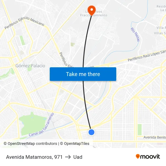 Avenida Matamoros, 971 to Uad map