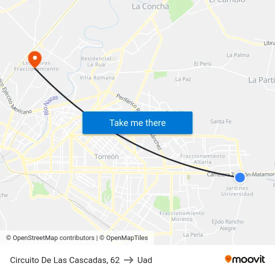 Circuito De Las Cascadas, 62 to Uad map
