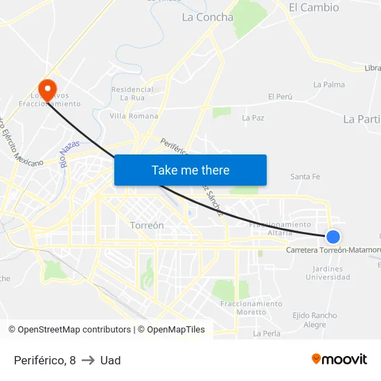 Periférico, 8 to Uad map