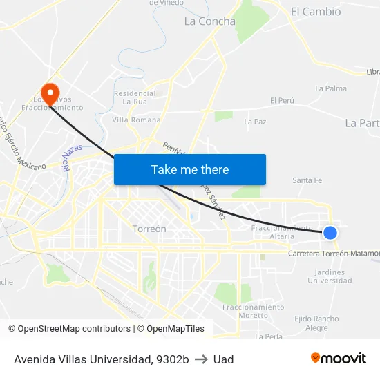Avenida Villas Universidad, 9302b to Uad map