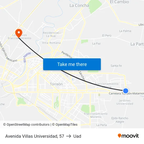 Avenida Villas Universidad, 57 to Uad map