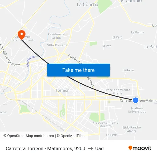 Carretera Torreón - Matamoros, 9200 to Uad map