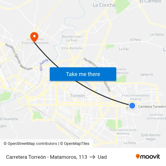 Carretera Torreón - Matamoros, 113 to Uad map